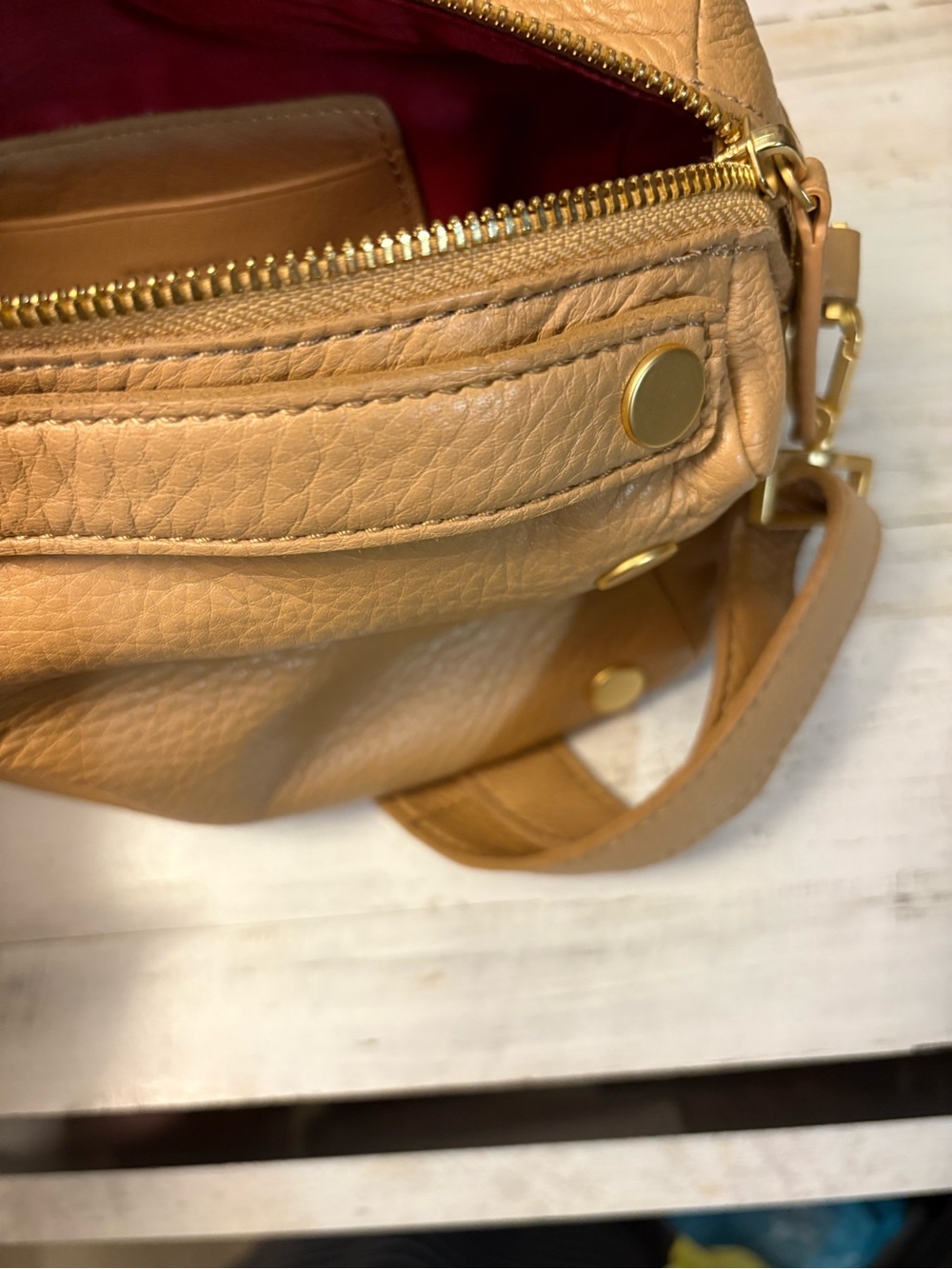 Hammitt Evan Small Crossbody-Toast Tan Leather Brushed Gold Rivets-Pristine - Picture 13 of 16
